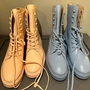 Stuart Weitzman Pink and Blue McKenzee Combat Boots